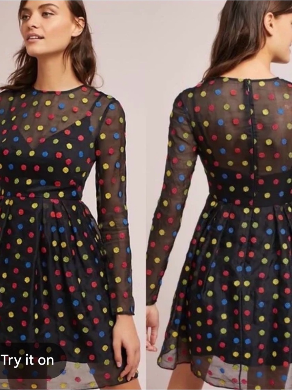 MONIQUE LHUILLIER LONG SLEEVE POLKA DOT MINI DRESS sz 2